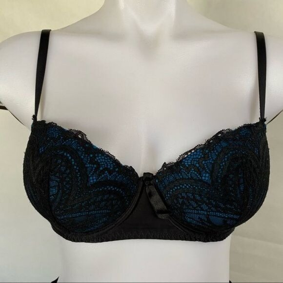 Frederick's of Hollywood Other - Frederick’s of Hollywood Lace Black and Teal Lace Bra Size 32D